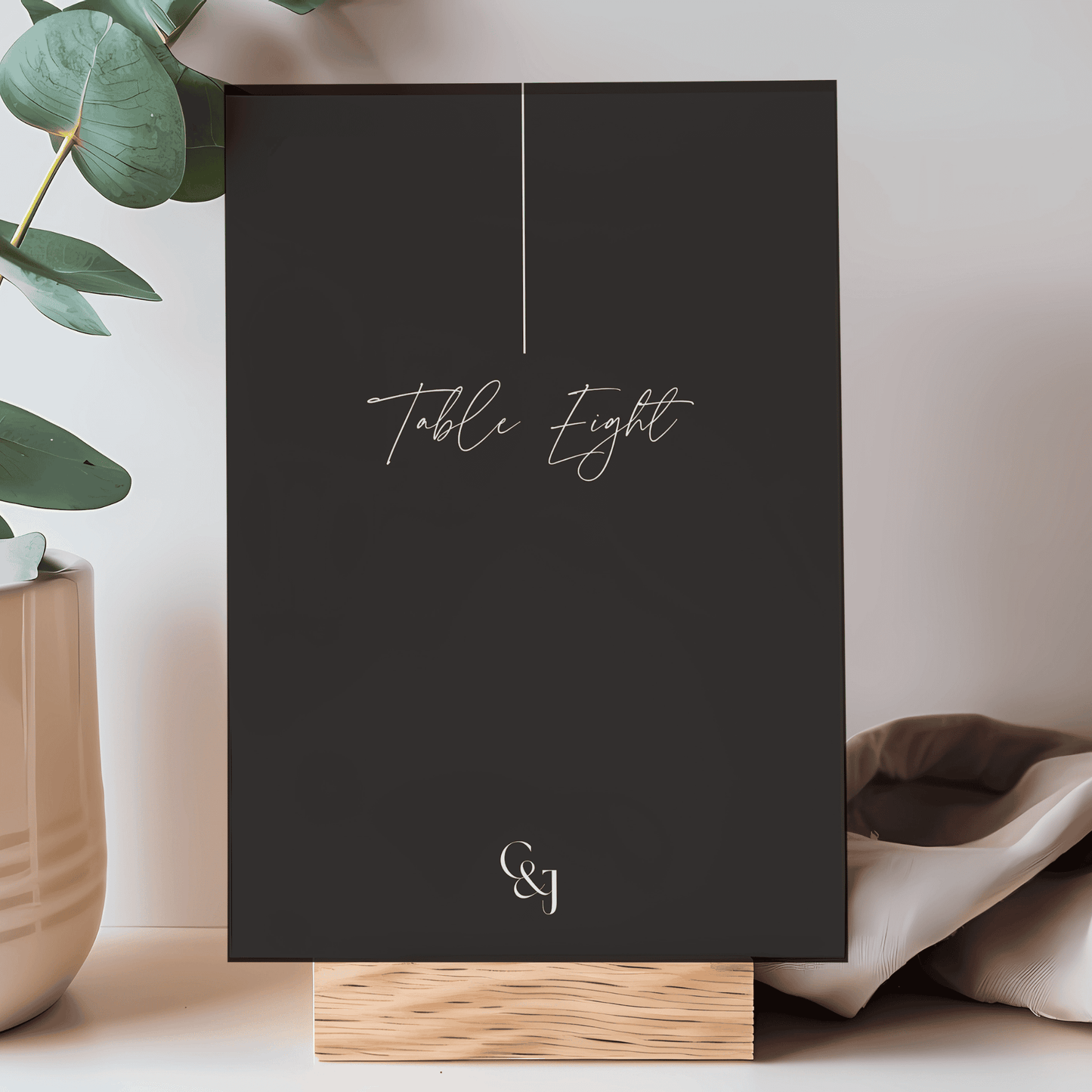 Black tie wedding table number card, modern design to match custom invitations and event stationery