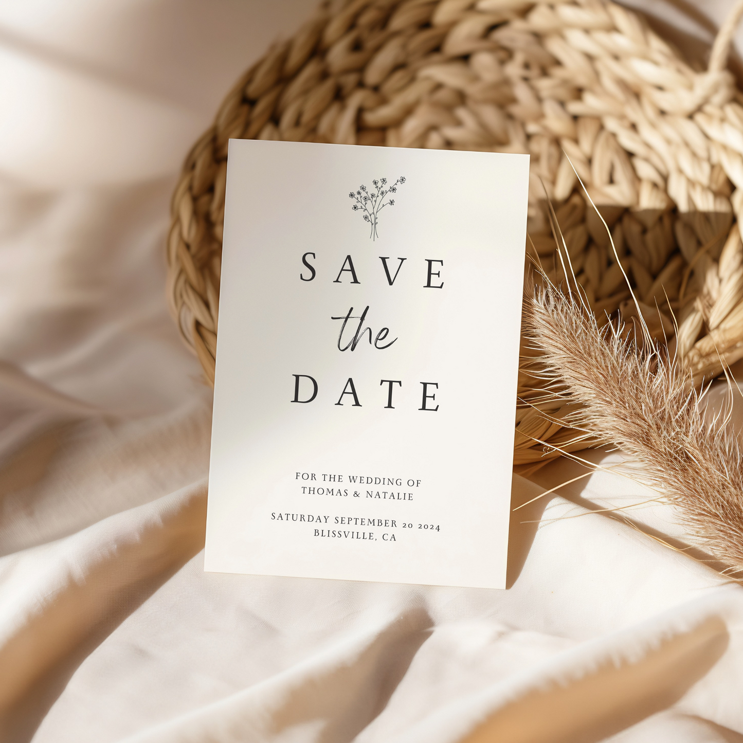 Handmade save the date card – custom wedding stationery with simple design, perfect for announcing your dream wedding in style