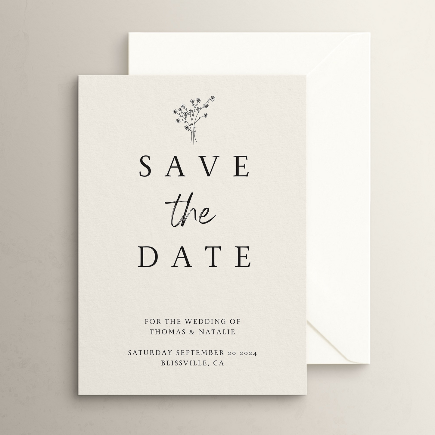Simple handmade save the date card with envelope – custom wedding stationery perfect for wedding invitations and save the dates