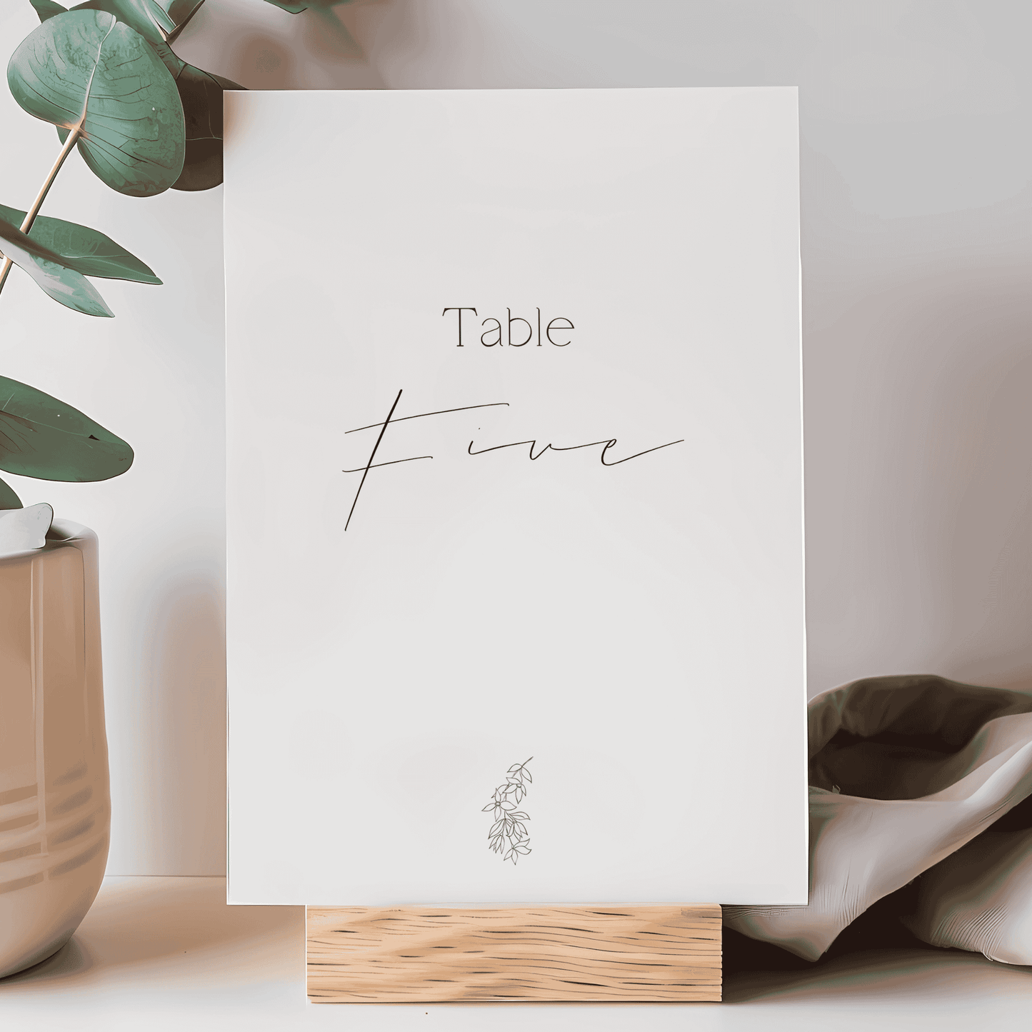 Flora table number five with custom floral style ideal for wedding table numbers and table setting signs