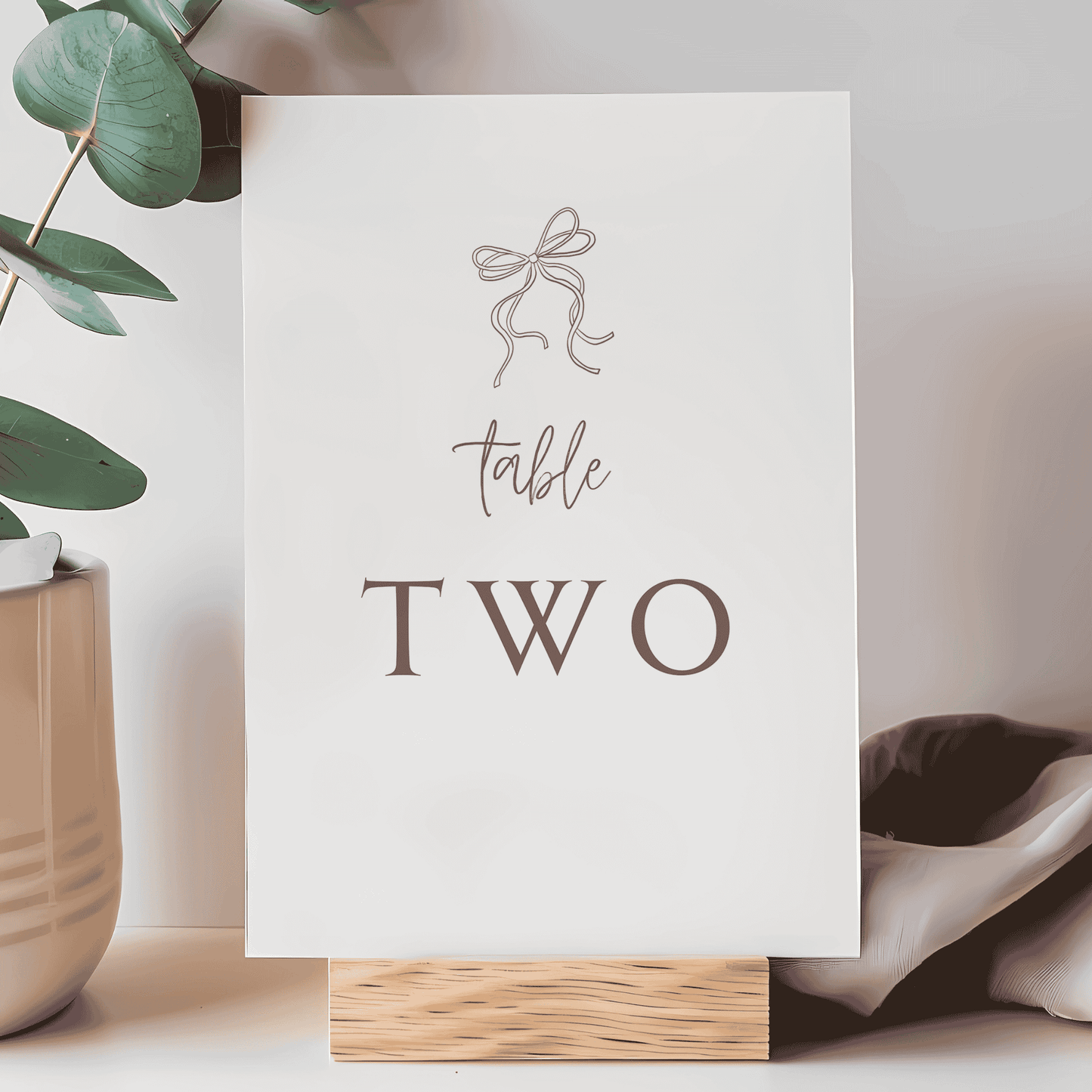 Handwritten wedding table number two card with ribbon illustration, matching accessories for invitation suites
