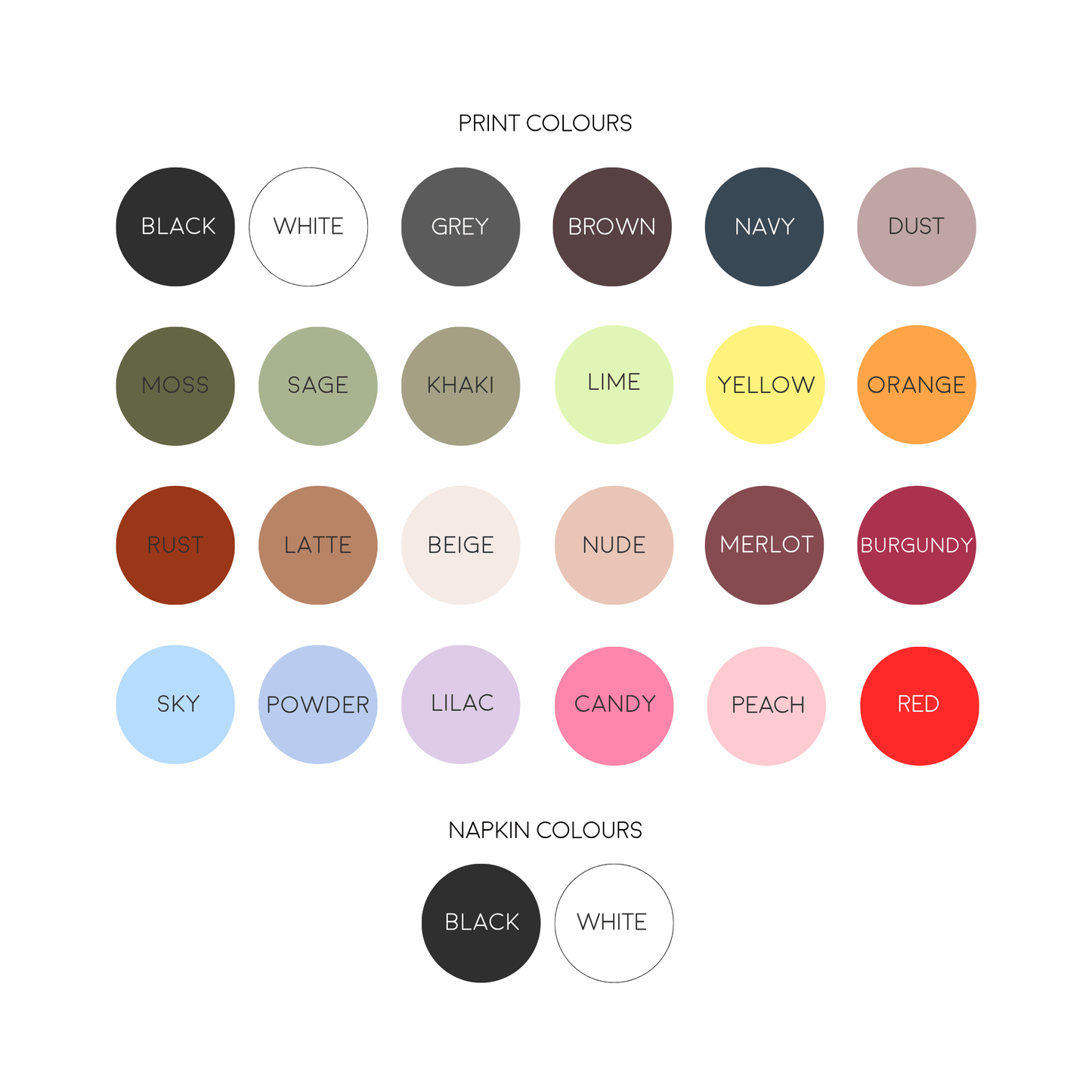 Wedding cocktail napkin colours and print options for custom event stationery, signage, and Melbourne weddings