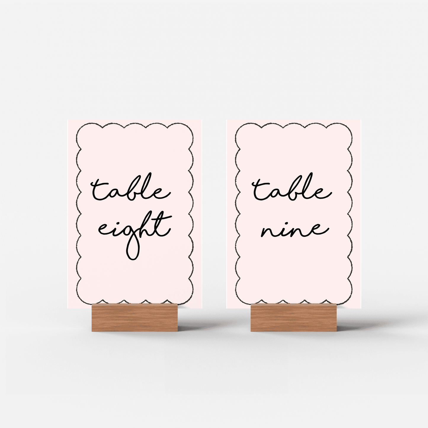 Paris wedding table number signs eight and nine with scalloped edge design for reception table decor