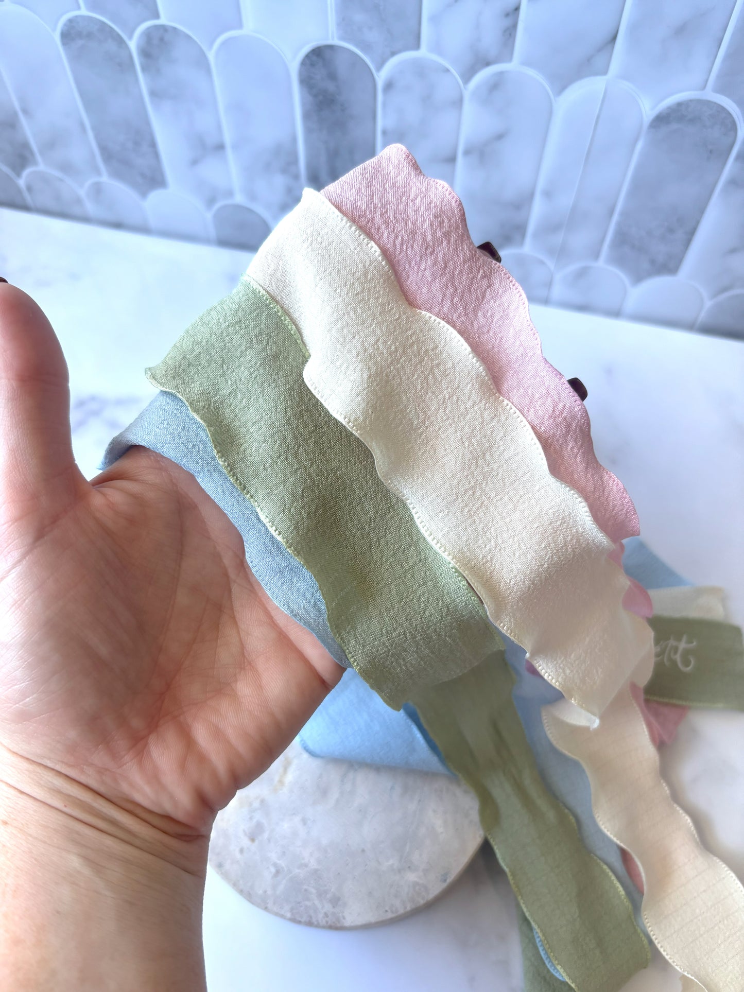 Personalised Hand Pressed Pleated Chiffon Ribbons