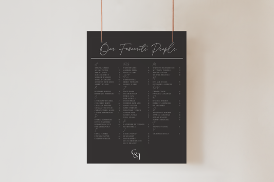 Black Tie Seating Sign