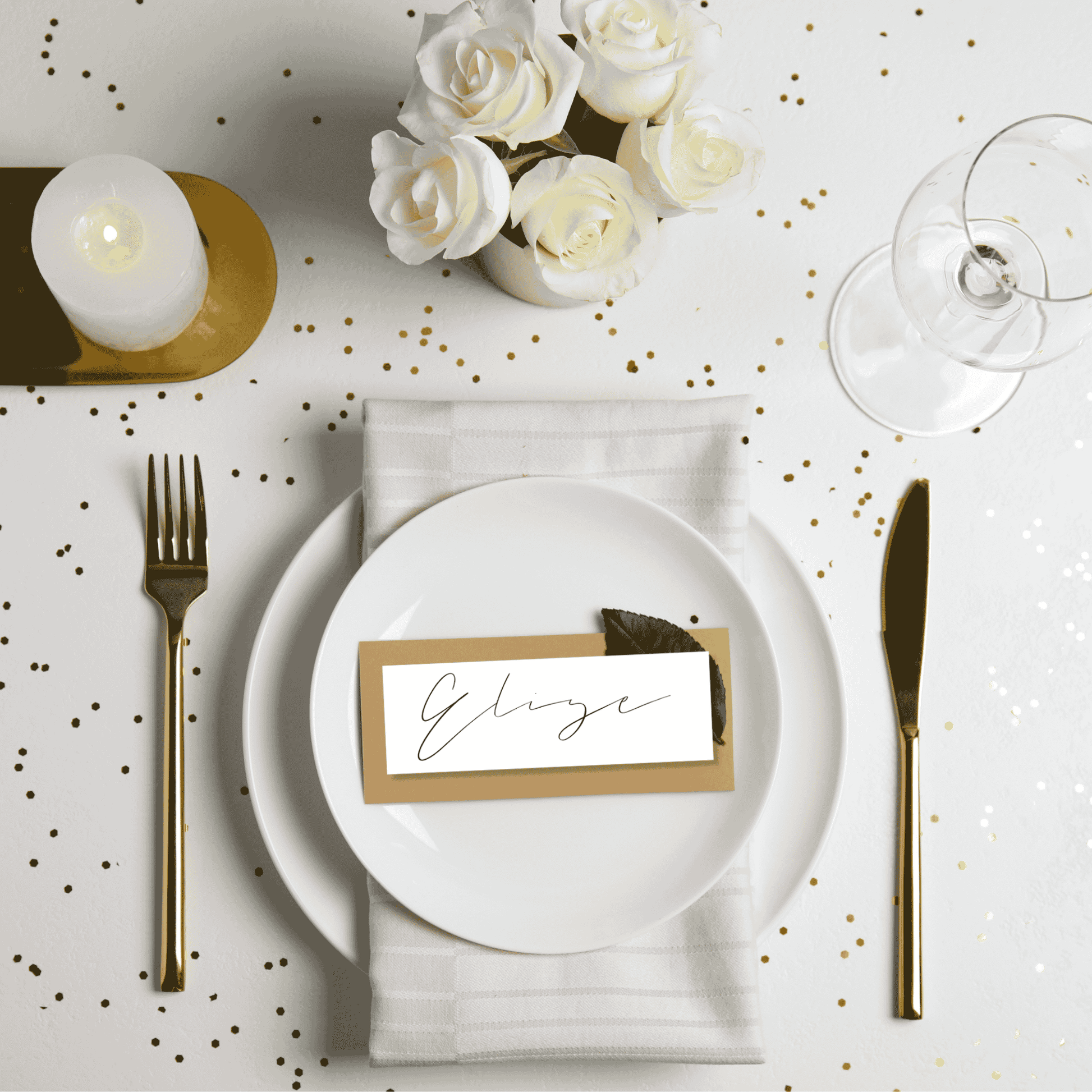 Flora wedding place card styled on a modern table setting for wedding invitation suites and wedding stationery