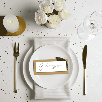 Flora wedding place card styled on a modern table setting for wedding invitation suites and wedding stationery