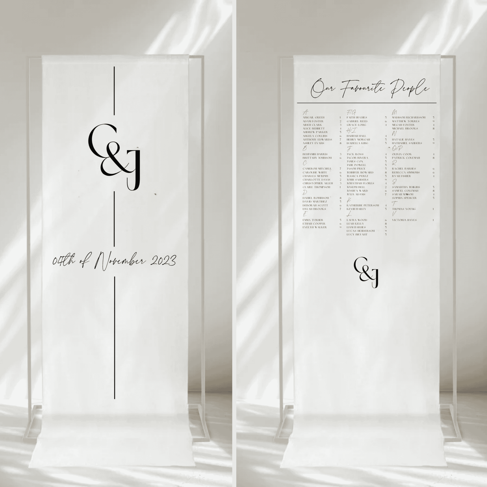 Black tie wedding signage bundle with fabric welcome sign and seating chart custom wedding invitations Melbourne