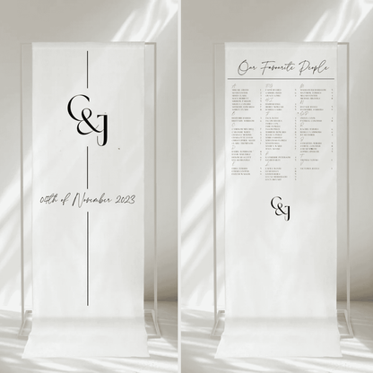 Black tie wedding signage bundle with fabric welcome sign and seating chart custom wedding invitations Melbourne