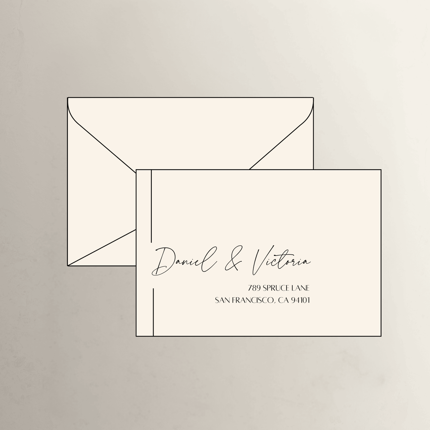 Black Tie printed wedding invitation envelope in ivory for stylish wedding invites and bespoke stationery sets