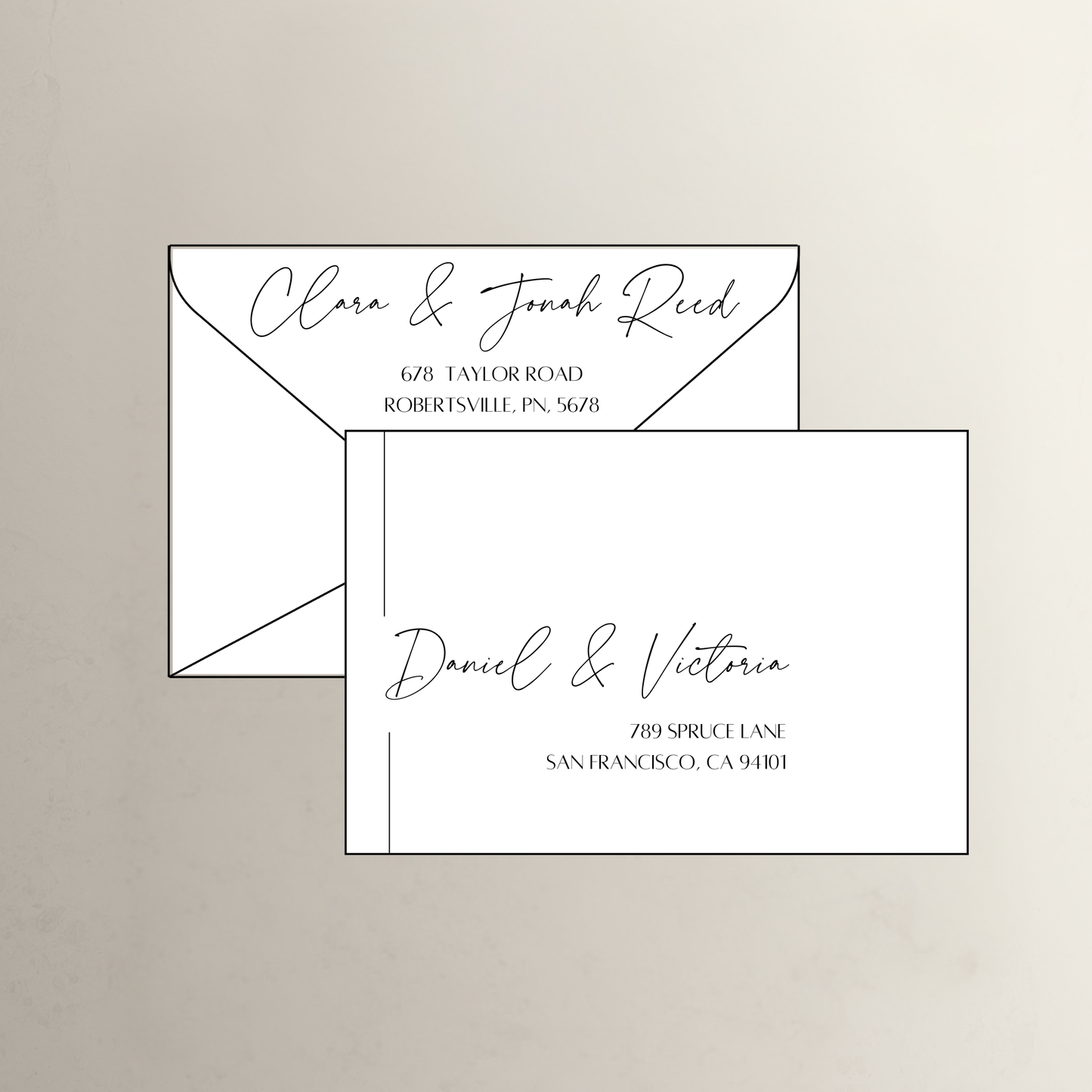 Black Tie printed wedding invitation envelope in crisp white for wedding stationery Australia and save the dates