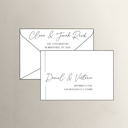 Black Tie printed wedding invitation envelope in crisp white for wedding stationery Australia and save the dates