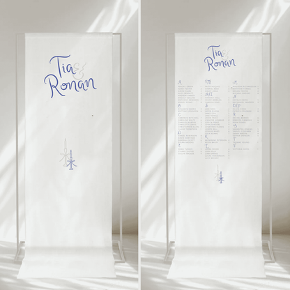 Handwritten wedding signage bundle with candelabra detail includes fabric welcome sign and seating chart