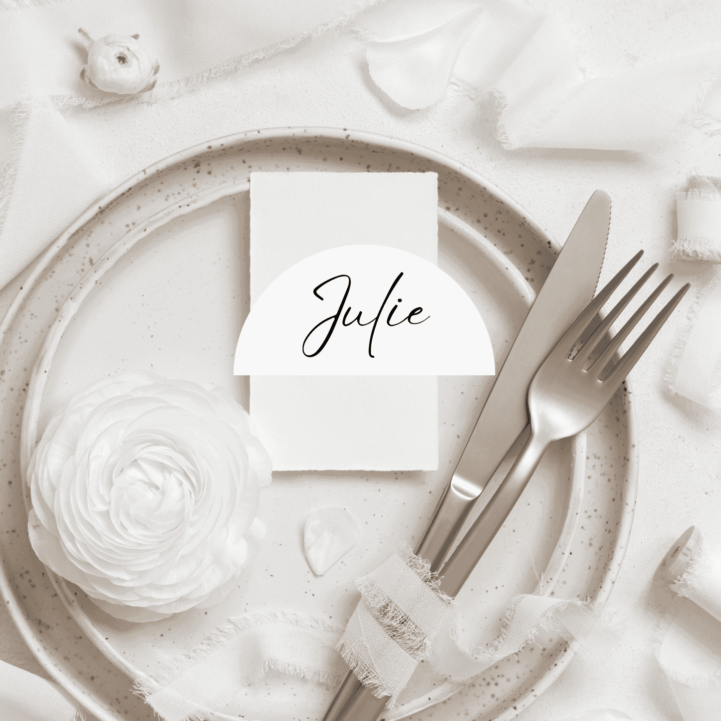 Classic name place card for wedding table settings, coordinating with custom wedding invitations and stationery.