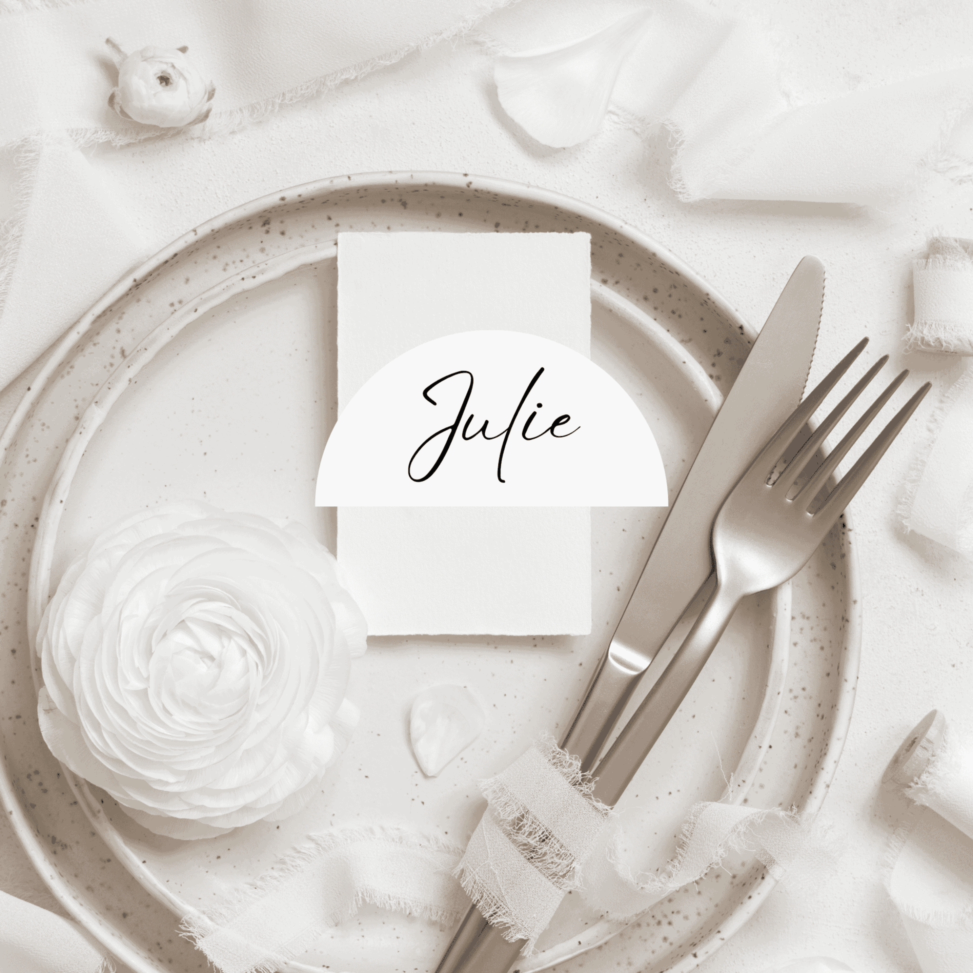 Classic name place card for wedding table settings, coordinating with custom wedding invitations and stationery.
