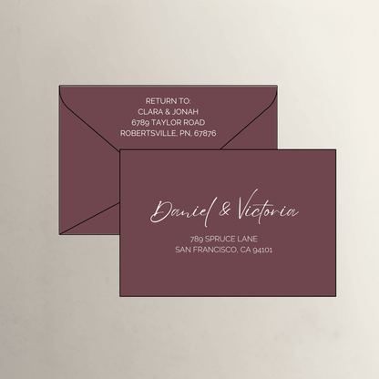 Classic Merlot wedding invitation envelopes for custom stationery, printed invitation suites and save the date cards