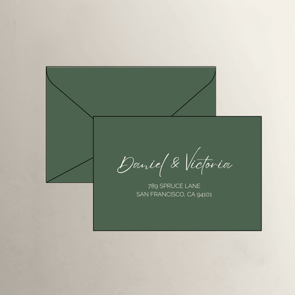 Classic Seedling green wedding invitation envelopes for printed invitations, custom wedding suites and save the dates