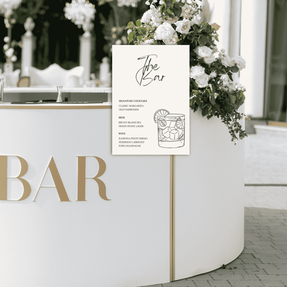 Daisy wedding bar sign at outdoor reception bar, wedding decoration and bar signage for wedding