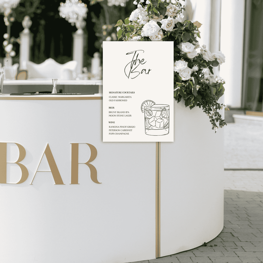 Daisy wedding bar sign at outdoor reception bar, wedding decoration and bar signage for wedding