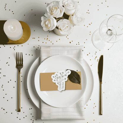 Daisy wedding place card styled on a table setting for wedding invitation suites wedding stationery and wedding decoration