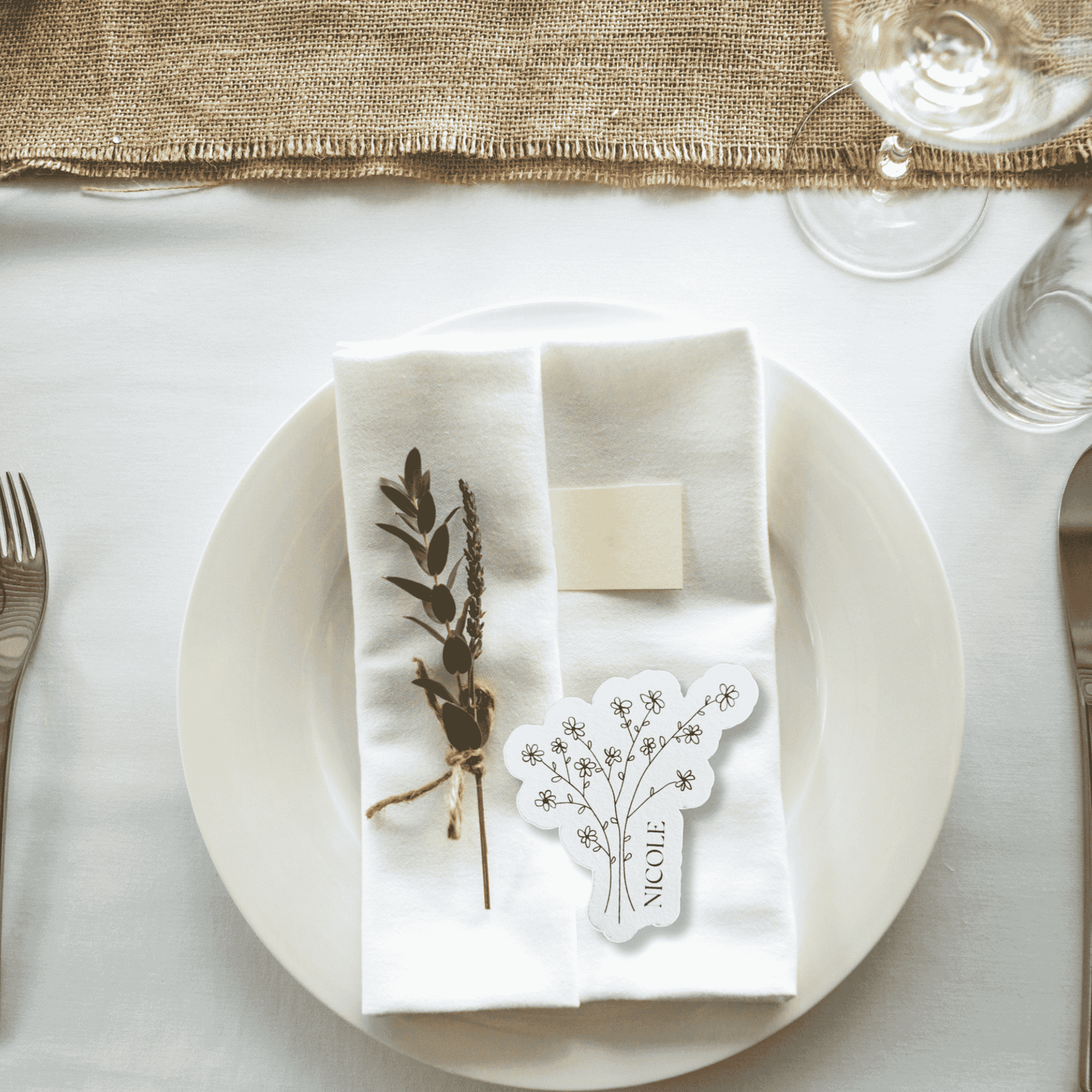 Daisy wedding place card styled with linen napkin for wedding place cards wedding stationery and table settings