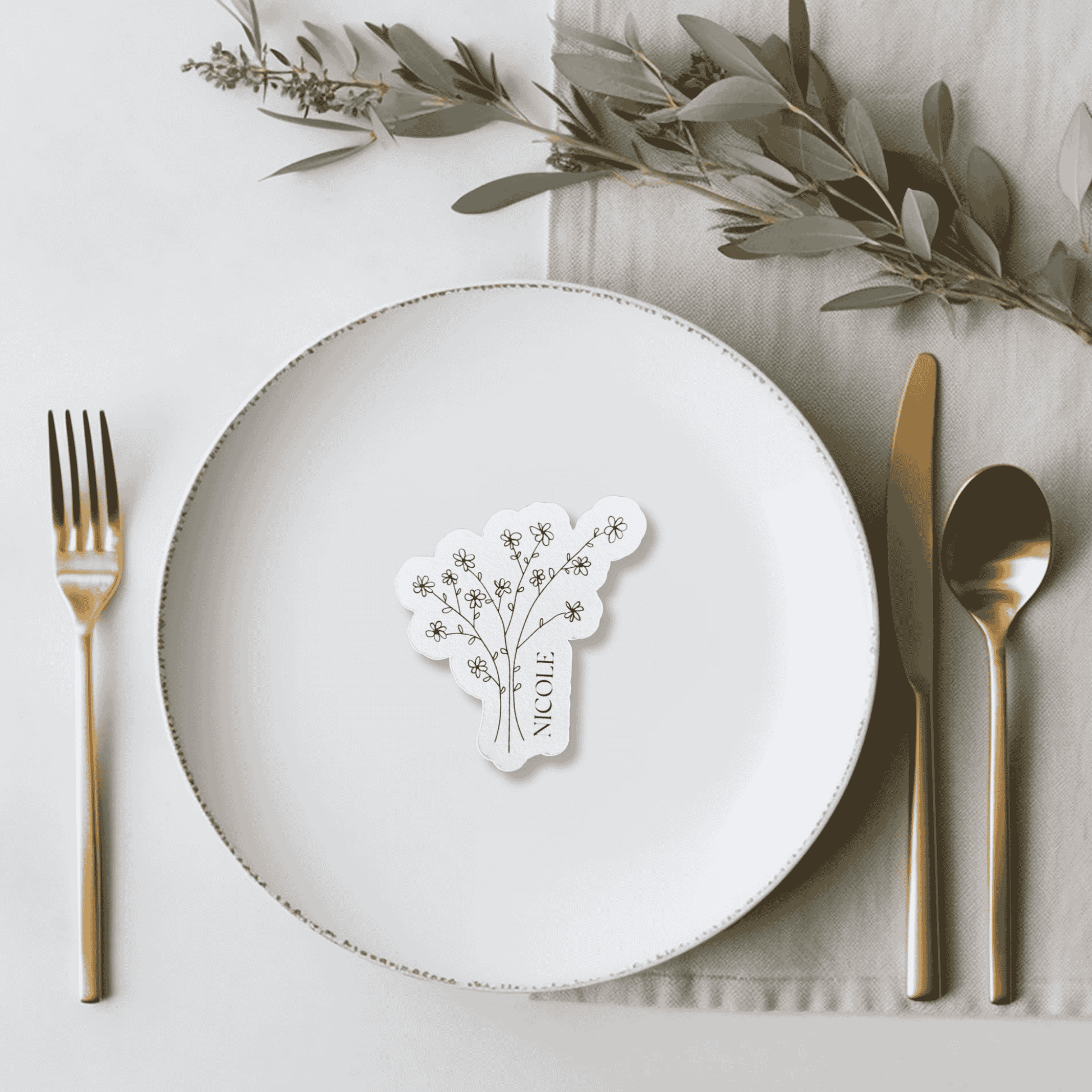 Daisy wedding place card styled on a table setting for wedding invitation suites wedding stationery and wedding table settings