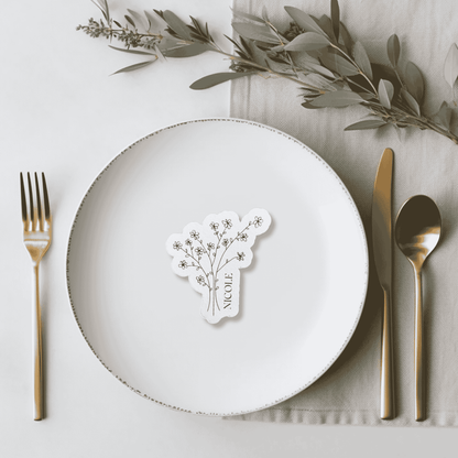 Daisy wedding place card styled on a table setting for wedding invitation suites wedding stationery and wedding table settings