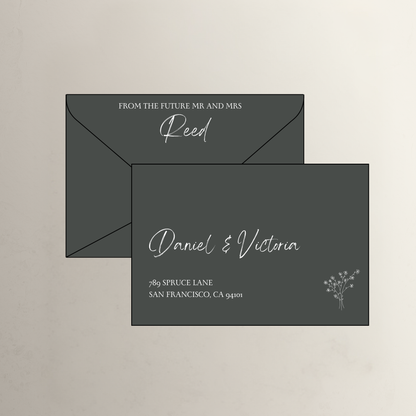 Daisy theme printed wedding invitation envelope in black for custom invitations and handmade wedding stationery