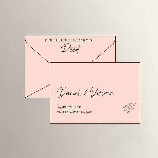 Daisy theme printed wedding invitation envelope in rosa pink for save the date stationery and printed invitations