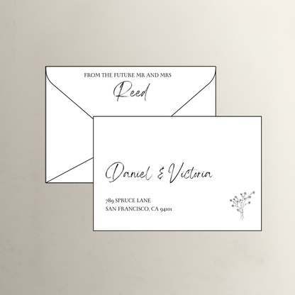 Daisy theme printed wedding invitation envelope in crisp white for wedding invitation sets and Melbourne wedding stationery