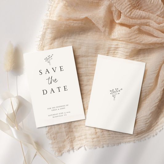 Custom handmade save the date cards with floral detail – perfect for wedding stationery suites and invitations in Australia