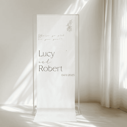 Floral fabric wedding welcome sign with couple’s names custom wedding signage wedding stationery invitations