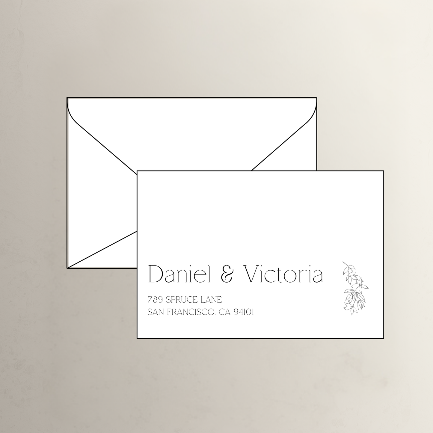 White printed envelope with floral detail for wedding invitations save the dates and personalised stationery