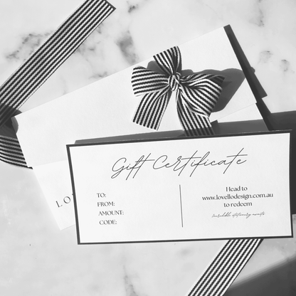Custom wedding gift certificate with ribbon – perfect engagement gift or wedding stationery from Melbourne.