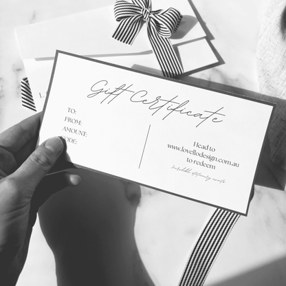 Elegant custom wedding gift certificate – perfect engagement gift or wedding stationery accessory in Melbourne
