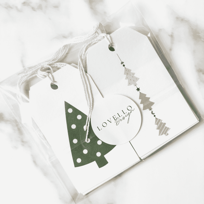 Handmade paper Christmas gift tags with tree design, perfect for Christmas gift wrapping, festive packaging and seasonal decorations