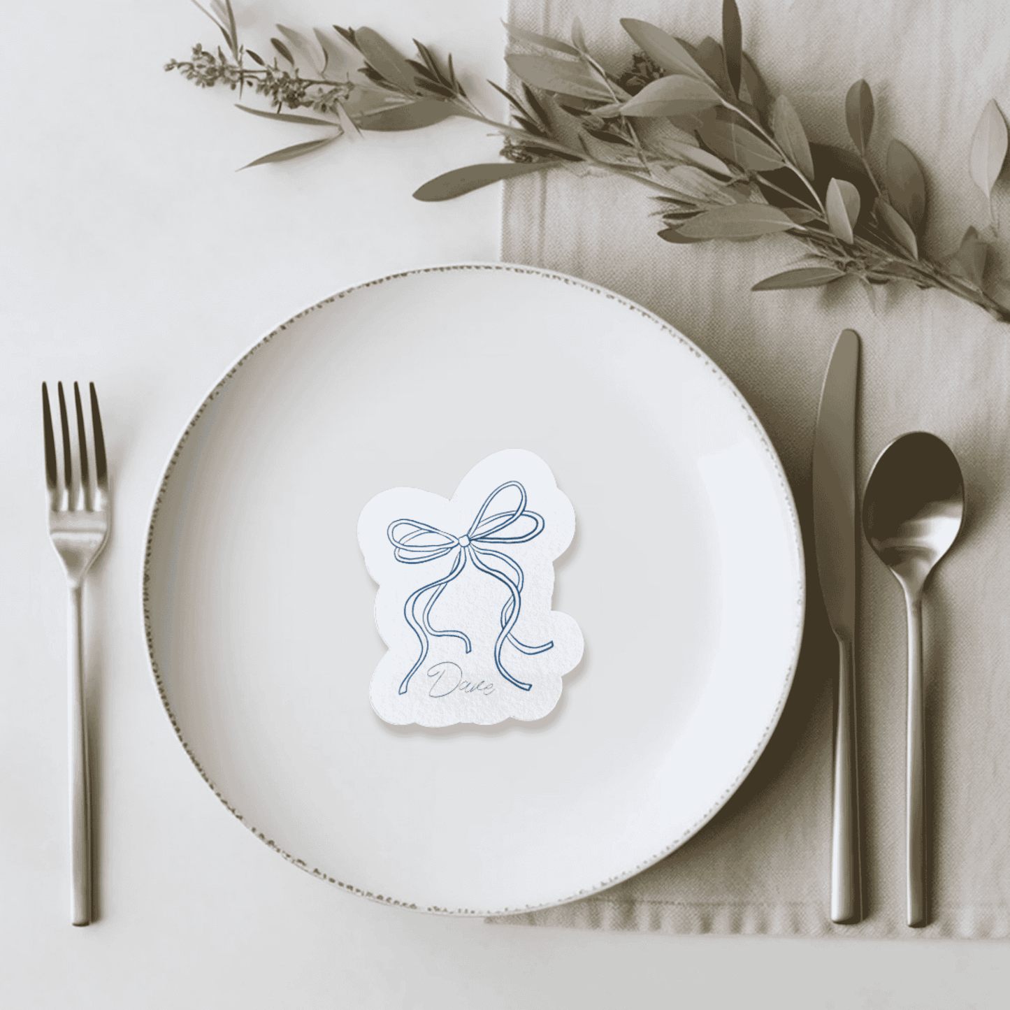 Handmade wedding place cards with blue ribbon design ideal for wedding stationery and Melbourne invitations