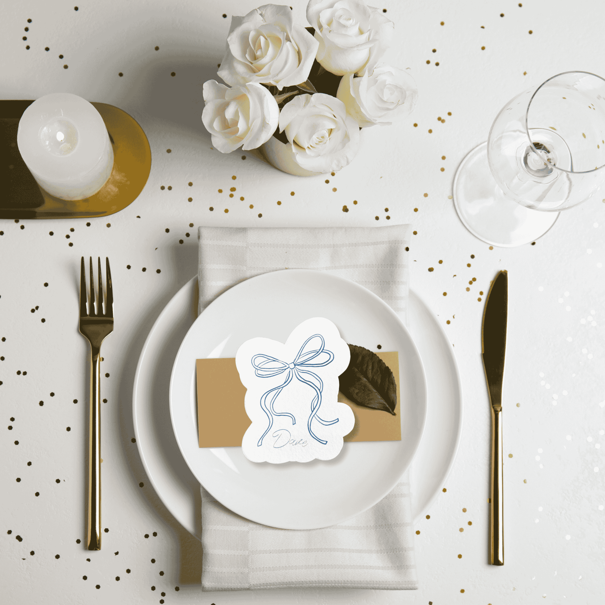 Wedding place cards on cardstock with ribbon artwork for wedding table settings and custom wedding invitations