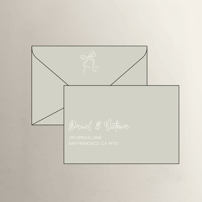 Moss handwritten printed envelopes for wedding invitations and save the dates, ideal for custom wedding stationery