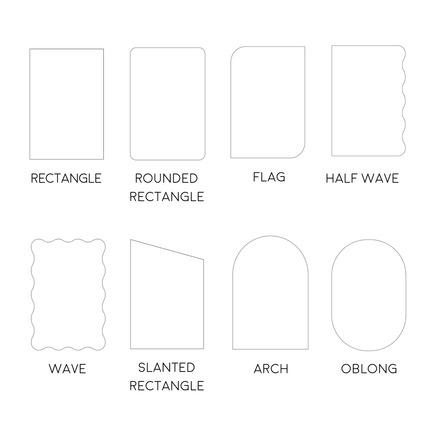 Wedding invitation shape options including rectangle, arch and wave styles, shown as part of custom wedding invitation suites