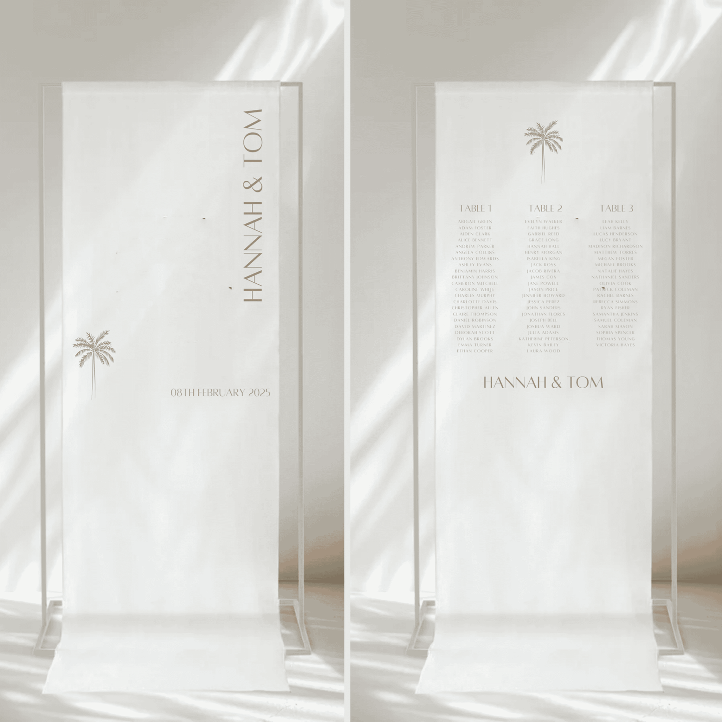 Palm wedding signage bundle with fabric seating chart and welcome sign for reception décor