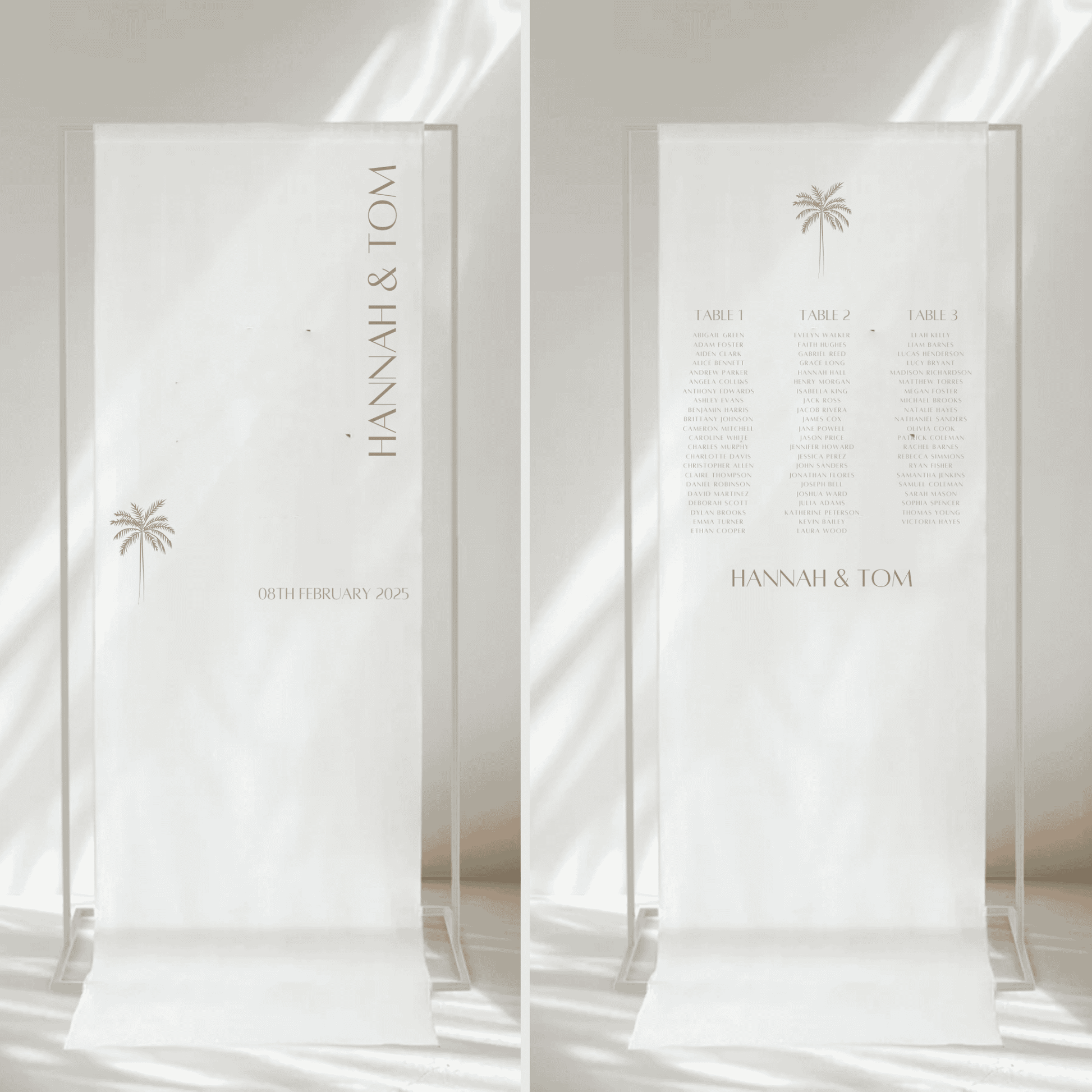 Palm wedding signage bundle with fabric seating chart and welcome sign for reception décor