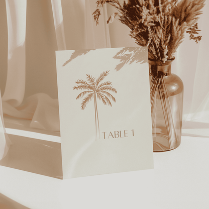 Palm table number one sign perfect for weddings, receptions or events adding tropical charm to table décor