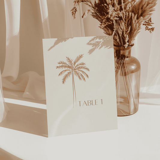 Palm table number one sign perfect for weddings, receptions or events adding tropical charm to table décor