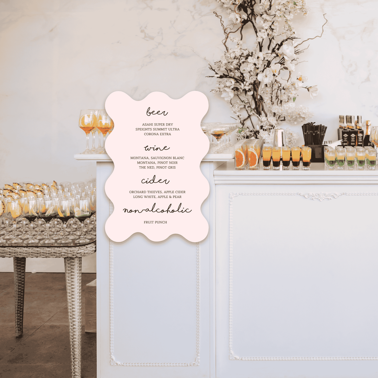 Paris style wedding bar sign styled at modern indoor bar, perfect for wedding bar sign displays, event design and wedding stationery styling