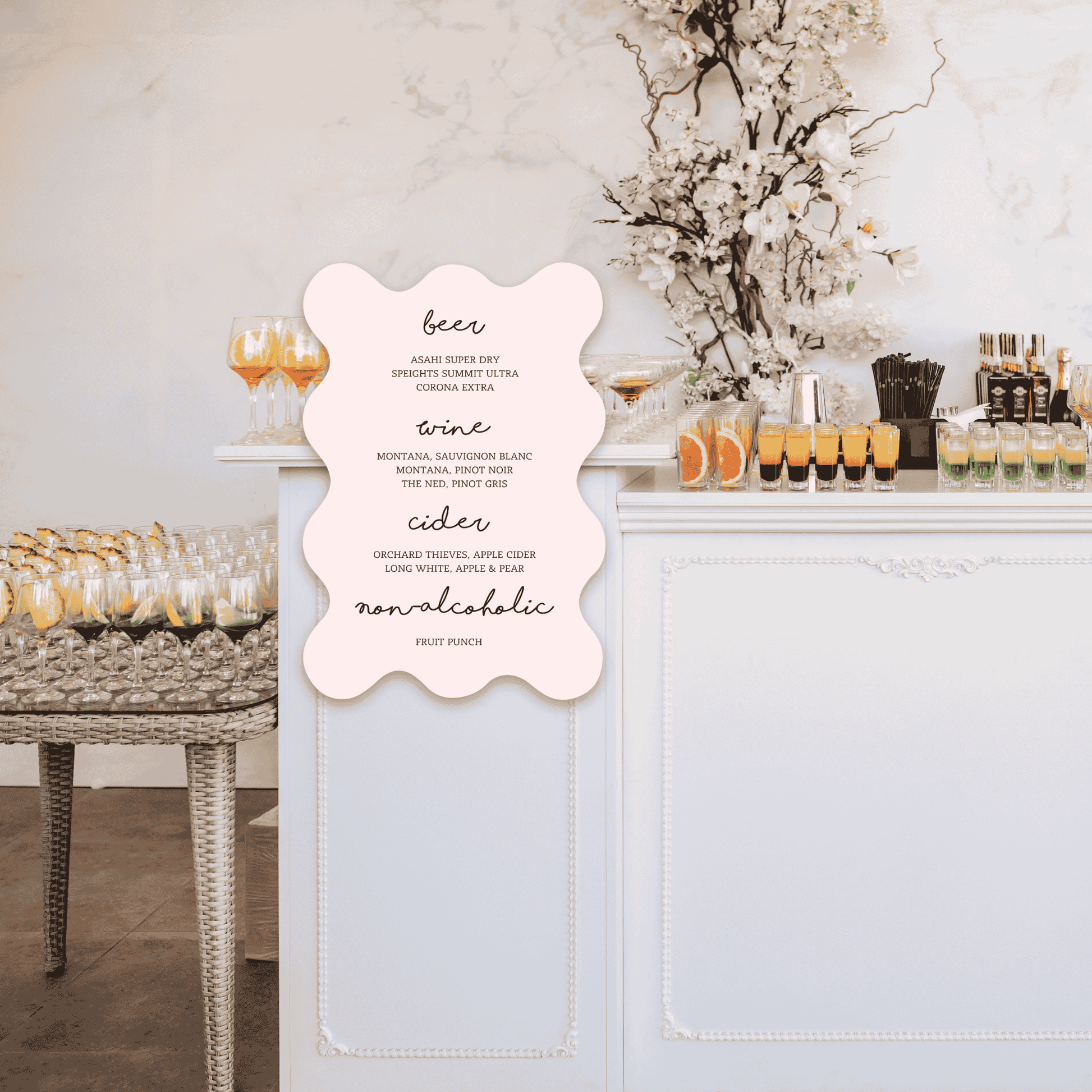 Paris style wedding bar sign styled at modern indoor bar, perfect for wedding bar sign displays, event design and wedding stationery styling