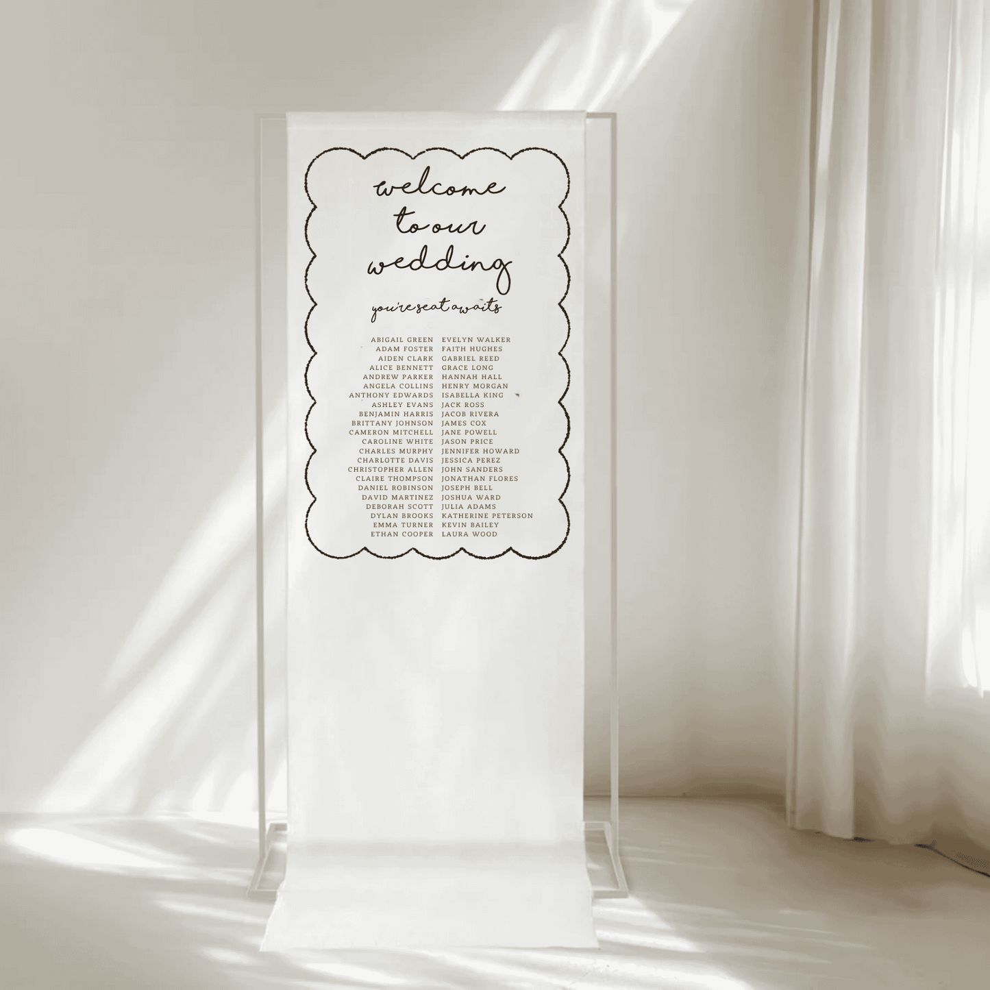 Paris fabric wedding seating chart signage with guest names matching wedding stationery and invitation suites