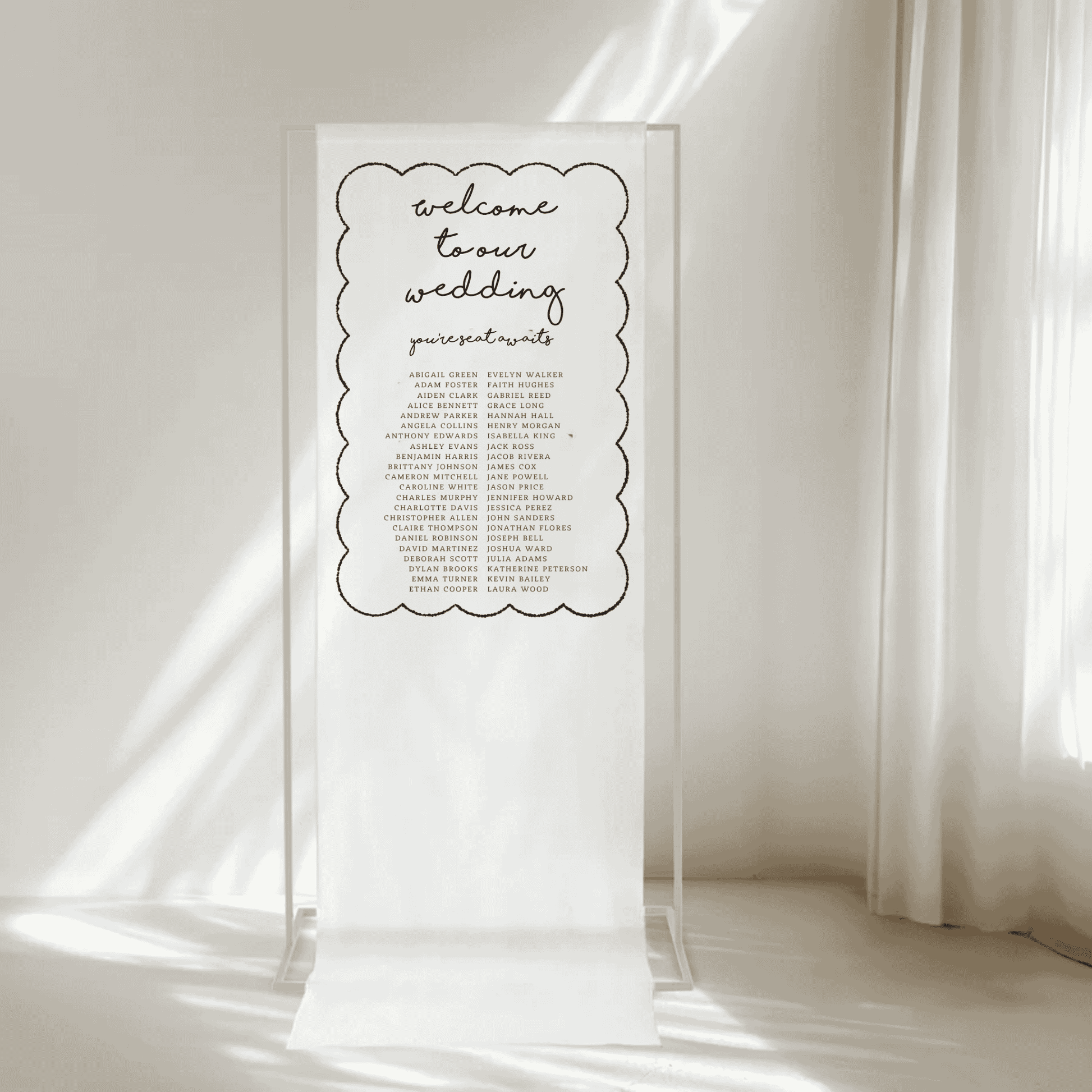 Paris fabric wedding seating chart signage with guest names matching wedding stationery and invitation suites