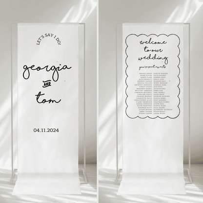 Paris fabric wedding signage bundle with welcome sign and seating chart to match wedding stationery and invitation suite