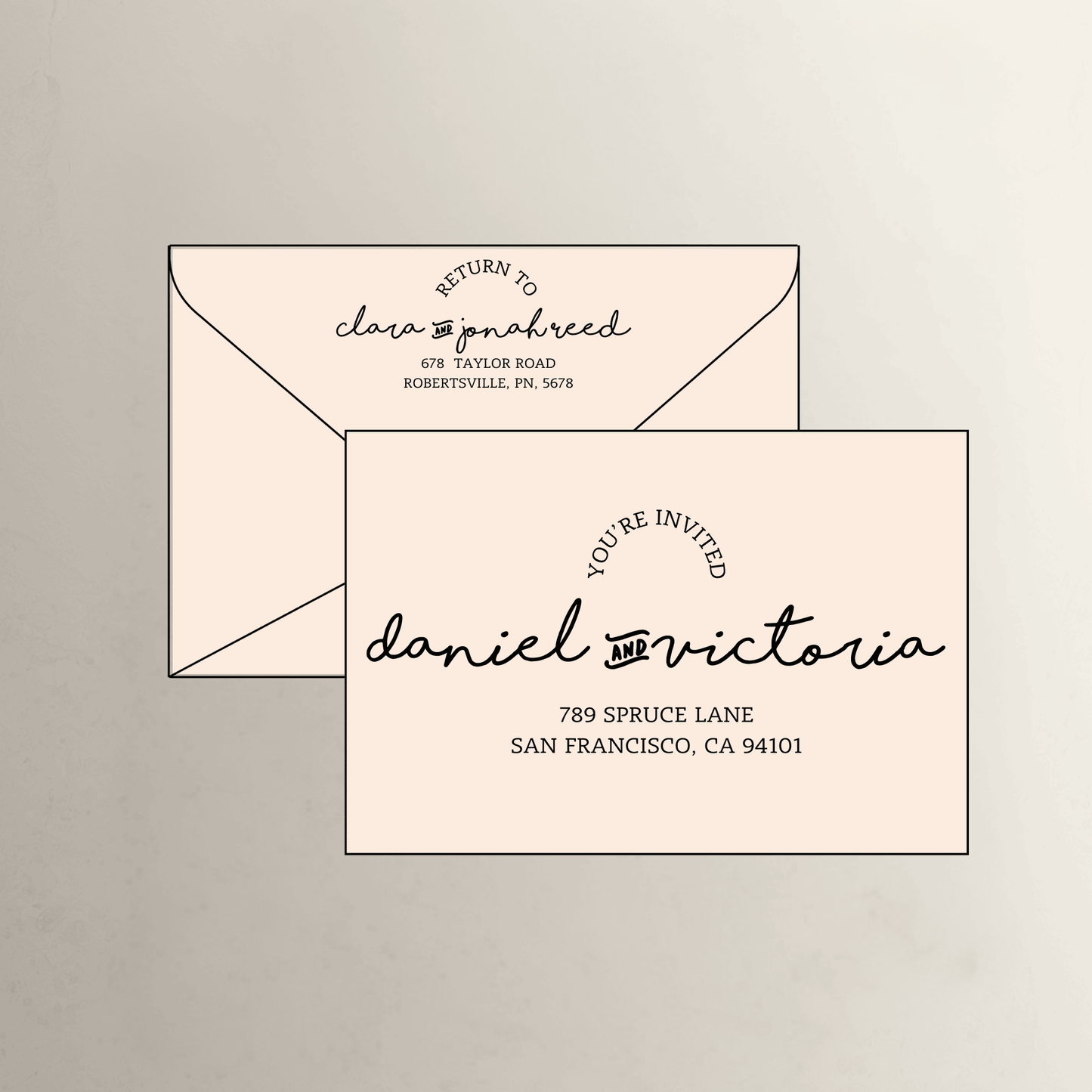 Paris theme printed wedding invitation envelope in blush pink for custom wedding invitations and wedding stationery suites